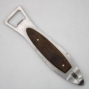 Japan Teak Wood Stainless Steel Bottle Opener Fish Shaped MCM Vintage